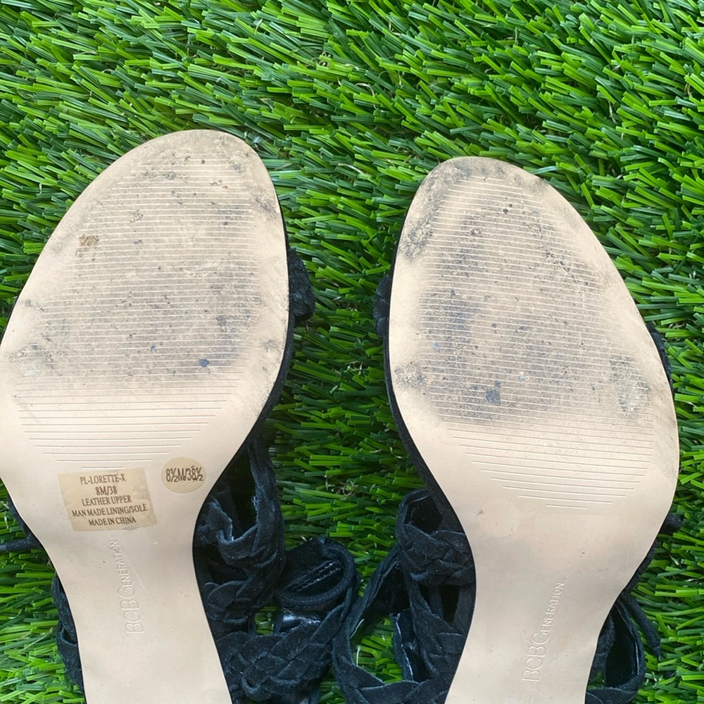 BCBG real suede. Lorette X Black Suede Lace Up Sandals 8.5. Real leather upper. - Picture 7 of 9